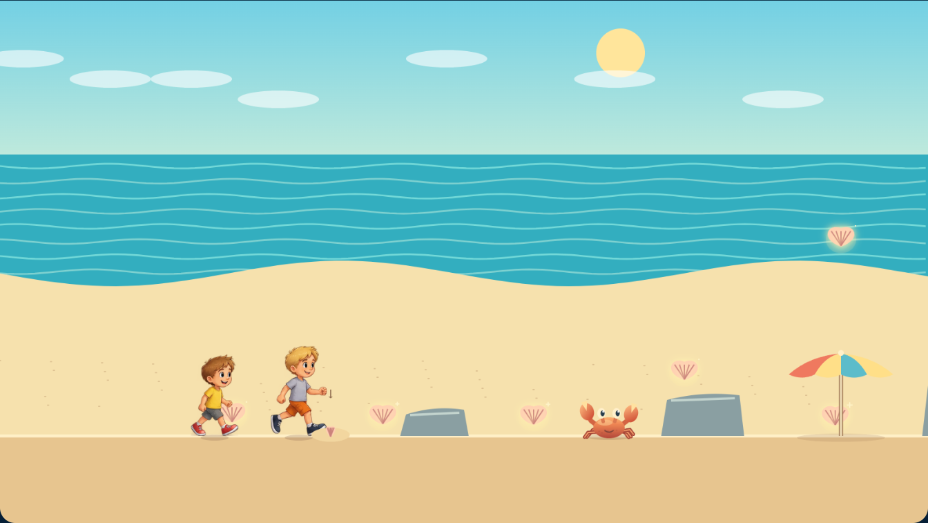 Mikel and Jonas walking and jumping on the beach
